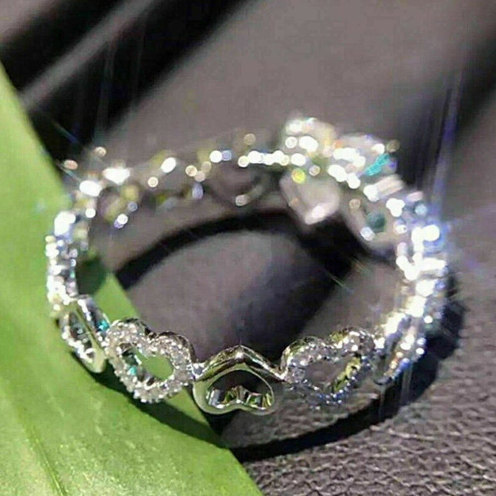 💍Lovely Anillos Hollow Heart Diamonds Eternity Wedding Ring for Women, K828 - Picture 3 of 8